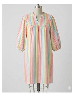 Michelle McDowell Rainbow
Stripe Smocked Shift Dress XXL
Pastel Puff Sleeve